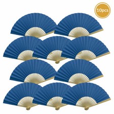 9" Dark Blue Paper Hand Fans for Weddings, Premium Paper Stock 10 Pack 