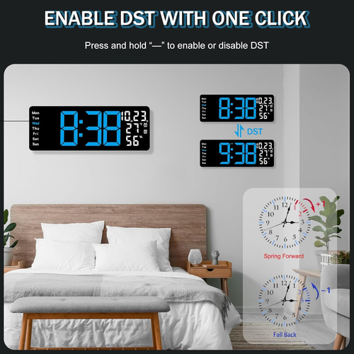 Orologio da Parete Digitale Grande 17,3", Orologio Digitale LED Grande Display con Telecomando Cont - Foto 7 di 8