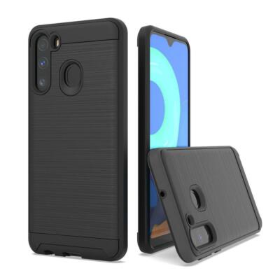For Samsung Galaxy A21 Brushed Dual Layer Protect Shock Hybrid Armor Case+SCREEN