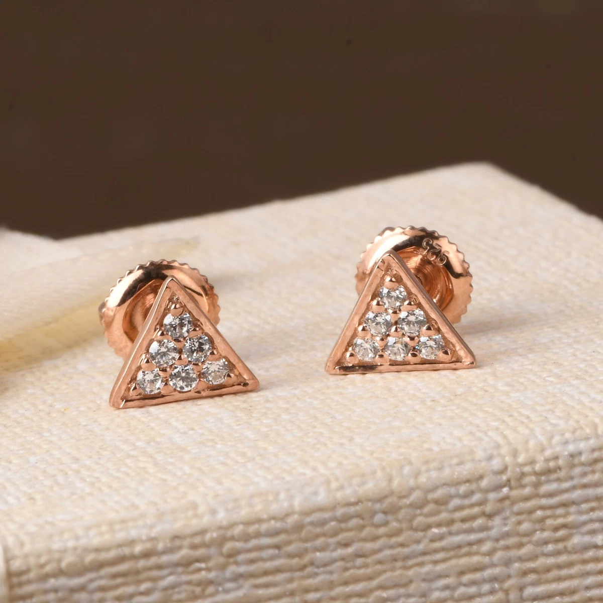 Tiny Triangle 14k Rose Gold Stud Earring with Certified Diamond Jewelry