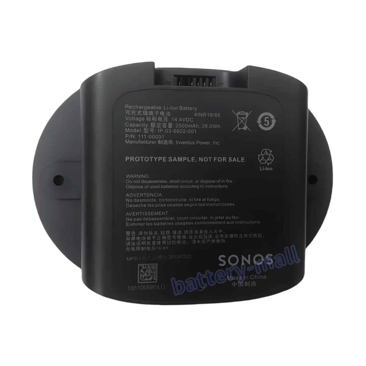 Batterie Li-ion Haute Capacité Batterie De Remplacement 14,4V 3400 MAh Li- ion Pour Enceinte Sonos Move - Compatible MOVE1US1, 111-00001, IP-03-6802- 001 Batterie 14.4V 3400mAh