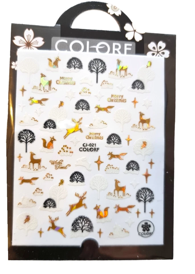COLOR YOUR NAILS Nagelsticker Weihnachten Rentier, Baum. Marry Christmas gold, schwarz CJ021