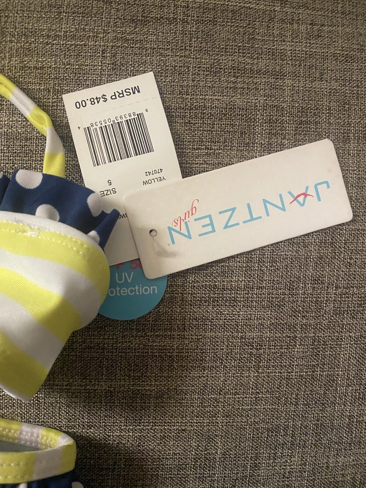 NUEVO Bikini Jantzen Niñas Talla 5 Azul Rayas Lunares Halter Bandeau Traje de Baño Foto 4 de 4