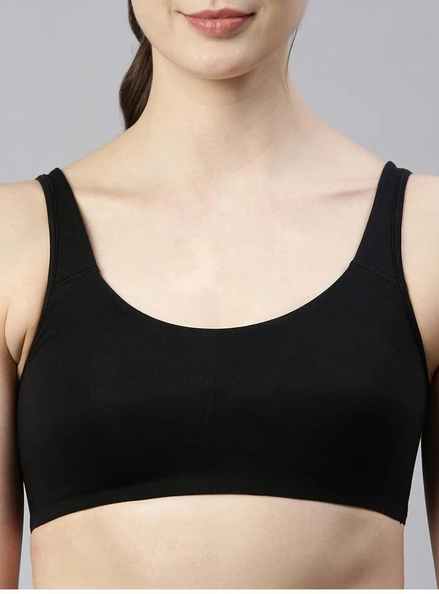 Enamor SB06: Low Impact, Wire-free, Non-Padded Cotton Sports Bra in Chic  Black 