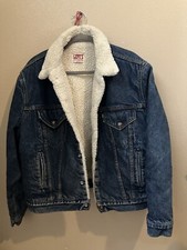 Vintage Levi's Mens Sherpa Lined Dark Wash Denim Trucker Jacket Size 46R USA SF