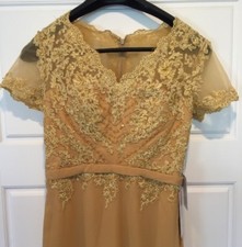 New With Tags Gold Mother Of The Bride Dress Size 8 JJ's House Sequins Beaded