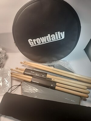 GrowDaily Drum Practice Pad Snare Drum Stand Set 12 In With Blue Double Sided...