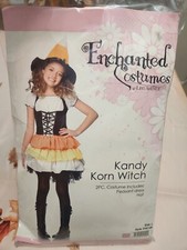 Enchanted Halloween Girls L Kandy Corn Costume Dress Hat Preowned Condition