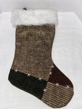 19" Christmas Stocking Faux White Fur Trim Rustic Country Style Design