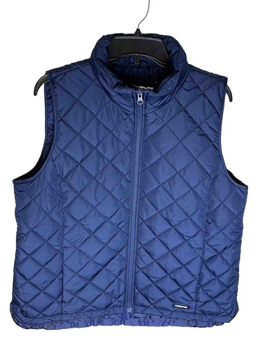 Lands End Down Puffer Vest Womens Blue Snap Front Winter Classic