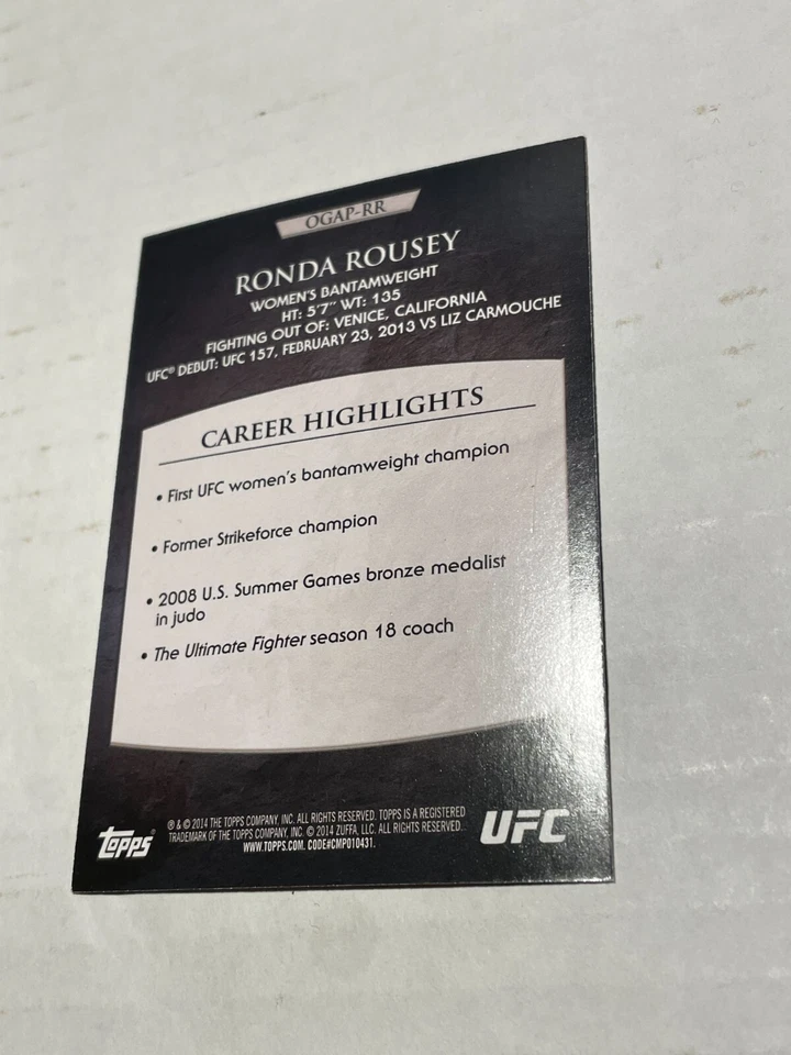 2014 Topps UFC Champions Octagon Greats Ronda Rousey #OGAP-RR - Image 2 of 2