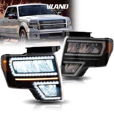 VLAND FULL LED Amber Reflector Headlights W/Sequential For 2009-2014 Ford F-150