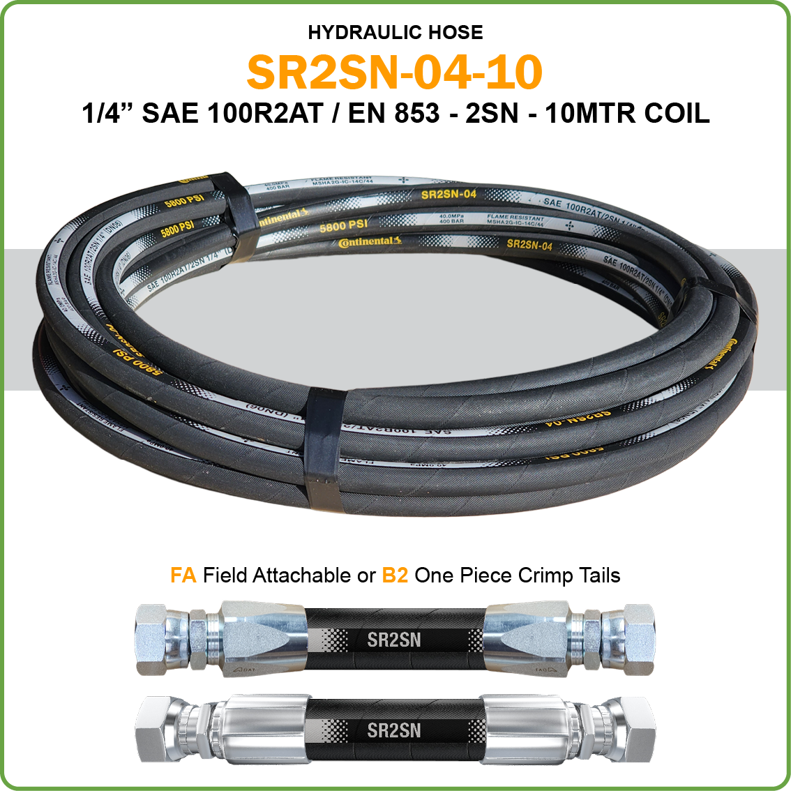 1/4" 1 Wire/2 Wire Hydraulic Hose & Field Attachable Fittings