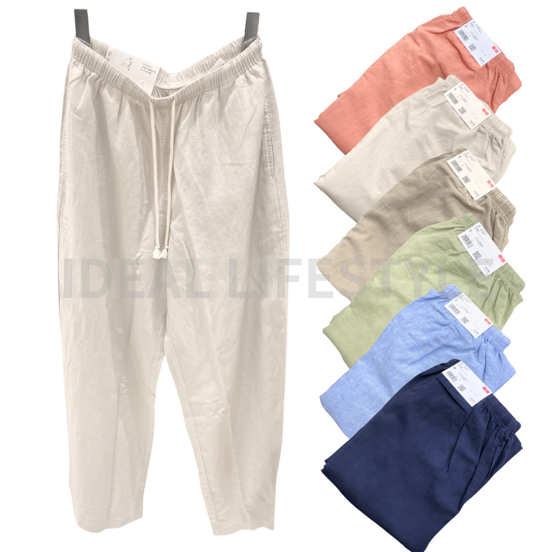 UNIQLO Linen Blend Easy Pants S-3XL Wide Straight Drawstring