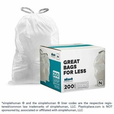 Plasticplace Custom Fit Trash Bags Compatible with simplehuman Code N, 200 Count