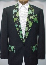 BLACK IRISH SHAMROCK PRINT VINTAGE PROM TUXEDO SMOKING JACKET BOYS sizes 3 - 18
