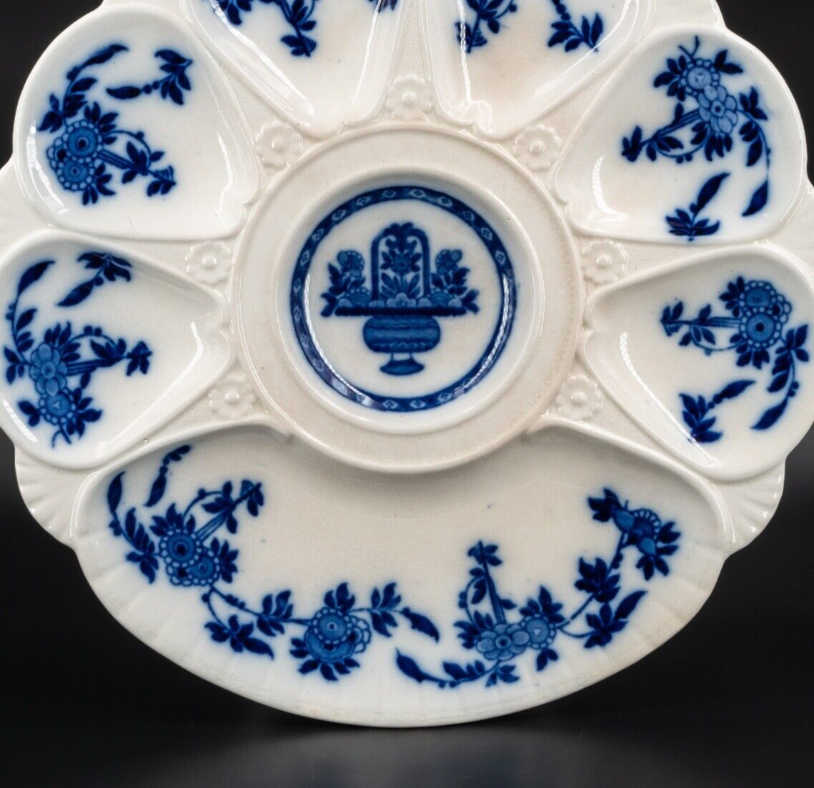 Antique 19th Century Minton's Porcelain Delft Blue and White Oyster