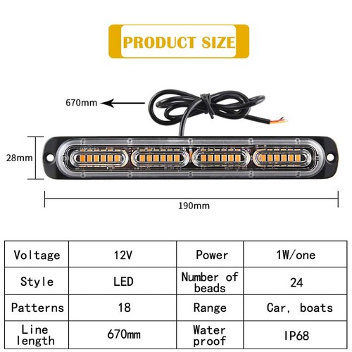 2x 24 LED Amber Truck Car Emergency Beacon Warning Hazard Flash Strobe Light Bar - Imagen 6 de 7