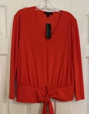 NWT Women s Banana Republic Orange SZ Small Blouse Long Sleeve Stretch Tie Front