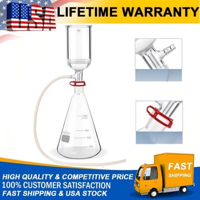 1000mL Lab Vacuum Filtration Suction Filtering Flask Glass Kit 250ml Funnel New