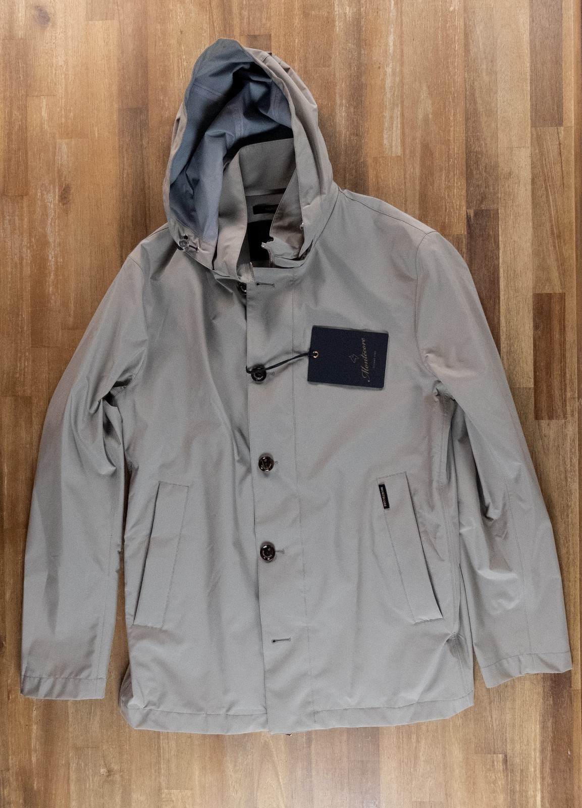 (NO CUSTOMS TAX) MONTECORE beige gray nylon hooded jacket Size Large authentic image 5