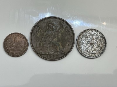 1952 Finland 1 Markka 1937 British Penny 1948 Pfennig Old Antique Foreign Coins