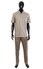 BRETT JOHNSON 940$ Mocha Brown Silk, Wool & Linen Short Sleeve Polo Shirt