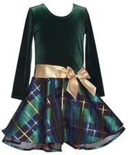 NEW Bonnie Jean Girls Size 8 "GREEN BLUE GOLD BOW" Christmas Hipster Dress NWT