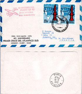 Argentina FDC 1970 Cross Atlantic Mermoz Anniv Buenos Aires Paris Flown A6/76