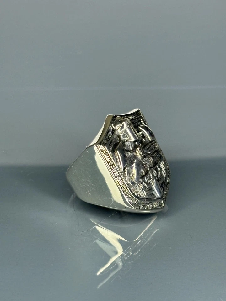 Anillo escudo caballero plata esterlina 925 guerrero medieval declaración gótica Foto 2 de 4