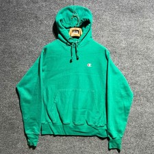 Champion Reverse Weave Hoodie Mens Medium Green Pullover Sweatshirt C Logo Gym