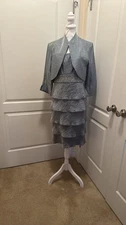R&M Richards Shimmer Tiered Beaded Dress With Jacket Set Size 14