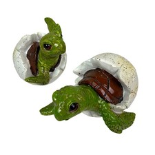 Set of 2 Hatching Sea Turtle Figurines Resin Coastal Decor 3.25 In