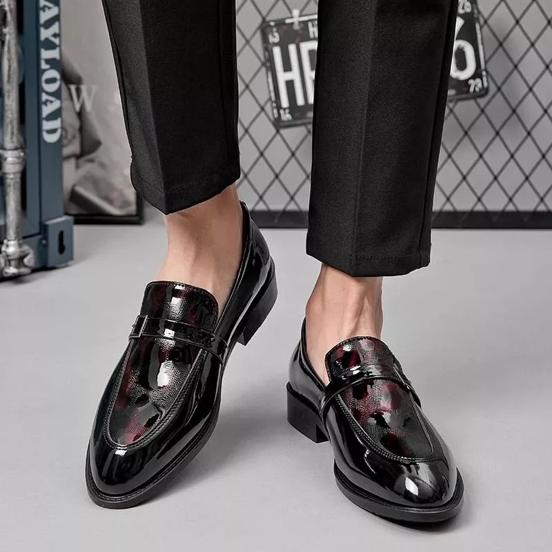 Mocasin Hombre Elegante Rojo Lisazo Zapatos De Ceremonia Con Hebilla M6K9Q2