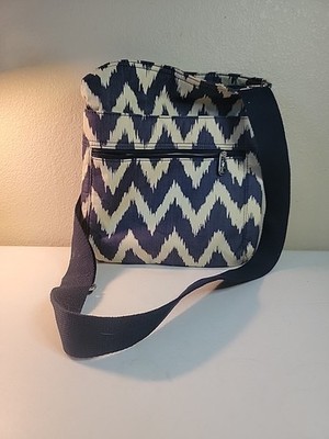 Thirty One Bag Crossbody Navy Blue And Cream Zig Zag Print Adjustable Strap