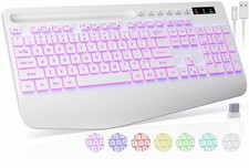 Wireless Keyboard, 7 Colored Backlits, Wrist Rest, Phone Holder-White White