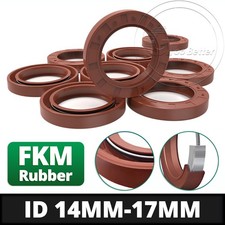 Oil Seal 14mm-17mm ID Rotary Shaft FKM Rubber Double Lip Stainless Steel Spring