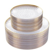 60Pcs Clear Plastic Plates,Clear Disposable Plates With Gold Rim,Heavy-duty G...