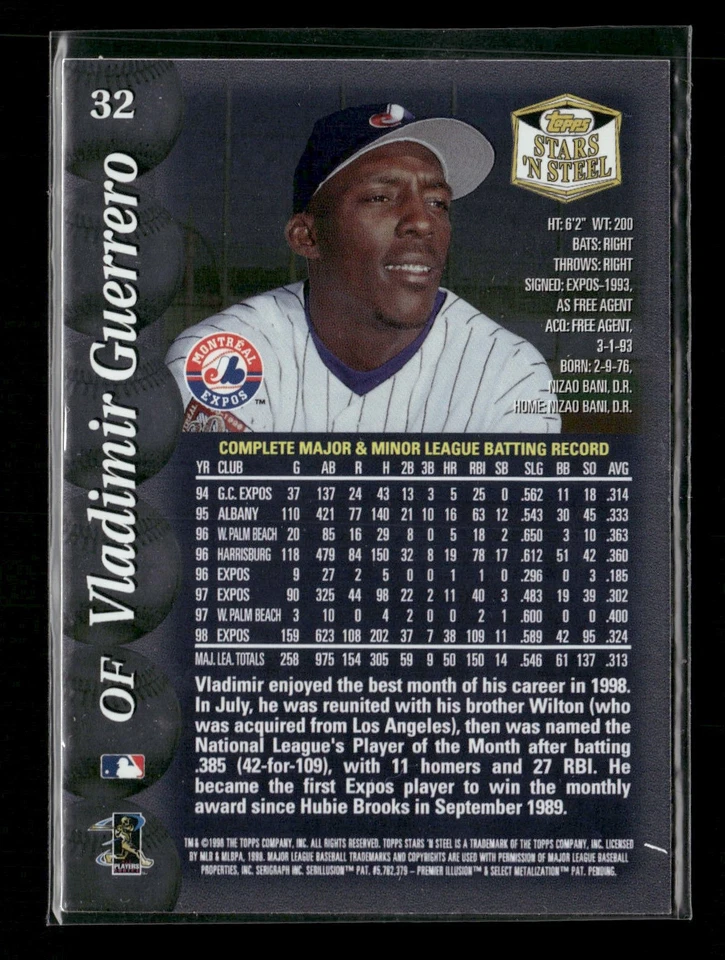 1999 Topps Stars 'N Steel #32 Vladimir Guerrero Montreal Expos - Image 2 of 2