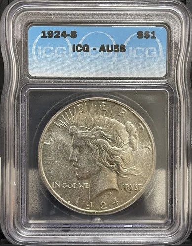 1924-S Silver Peace Dollar ICG AU58 Key Date RARE