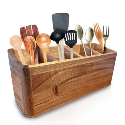 Dstuff Large Kitchen Utensil Holder Organizer for Counter or Countertop, Wood...