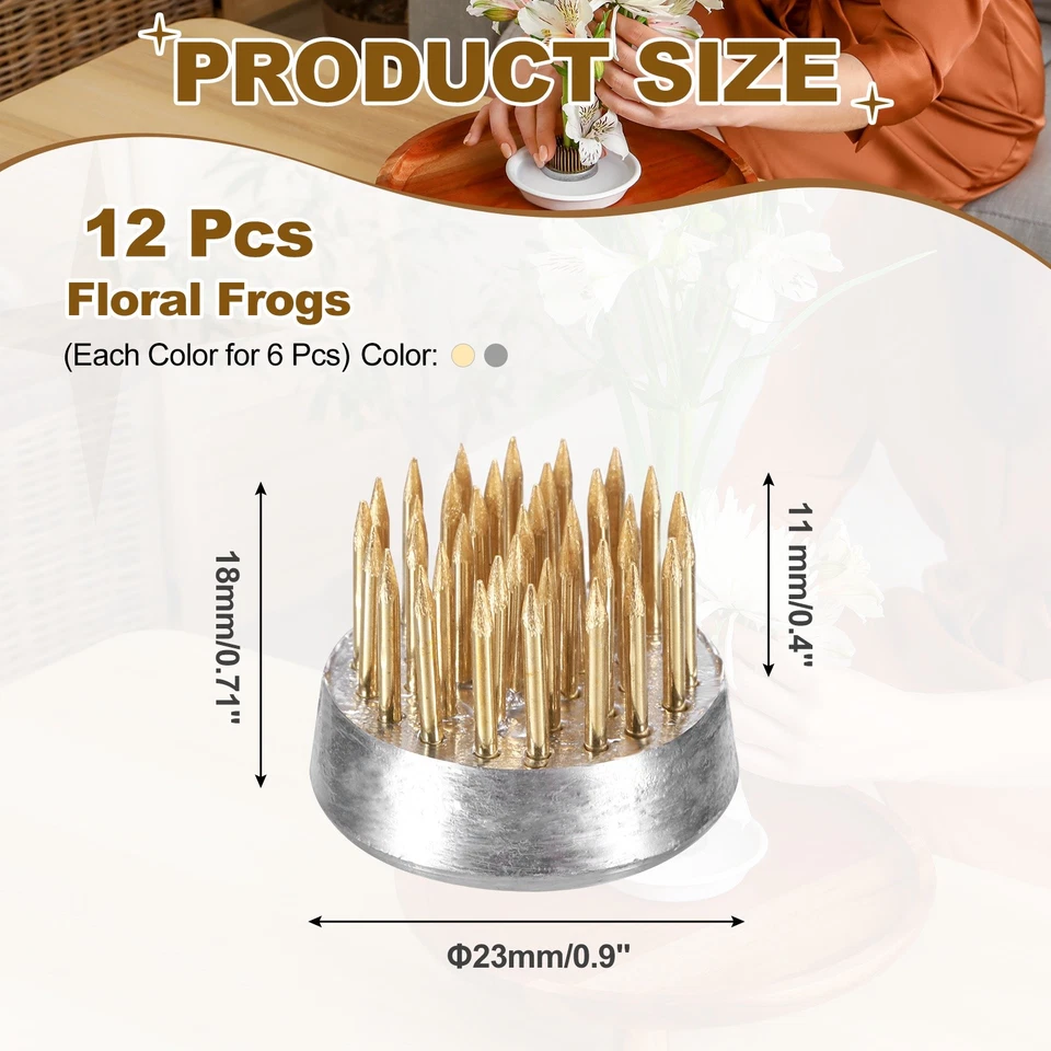 12 Pcs 0.9" Round Brass Floral Frogs Flower Arranger Holder Pin, Brass/Silver - Изображение 2 из 4