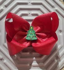 Girls Christmas Grosgrain Glitter Ribbon Hair Bow, Large Boutique Style Hair Bow