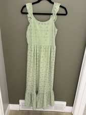 Eyelet Midi Light Green Dress Boho Dress Woman Size 16 Xl