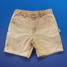 Vintage CARHARTT B25 BRN Carpenter Canvas LEATHER PATCH Shorts Sz 32/34 Mexico