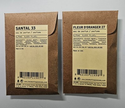 Le Labo Santal 33 +Fleur D'Oranger 27 EDP ( Lot of 2 Vials ) NEW, Sealed