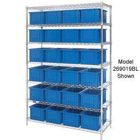 Wire Shelving With (24) 6''H Grid Container Blue 60x24x74