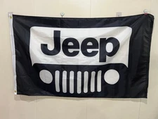 Jeep Wrangler Logo in Black White Offroad Truck 3x5 Ft. Flag Banner Car Decor