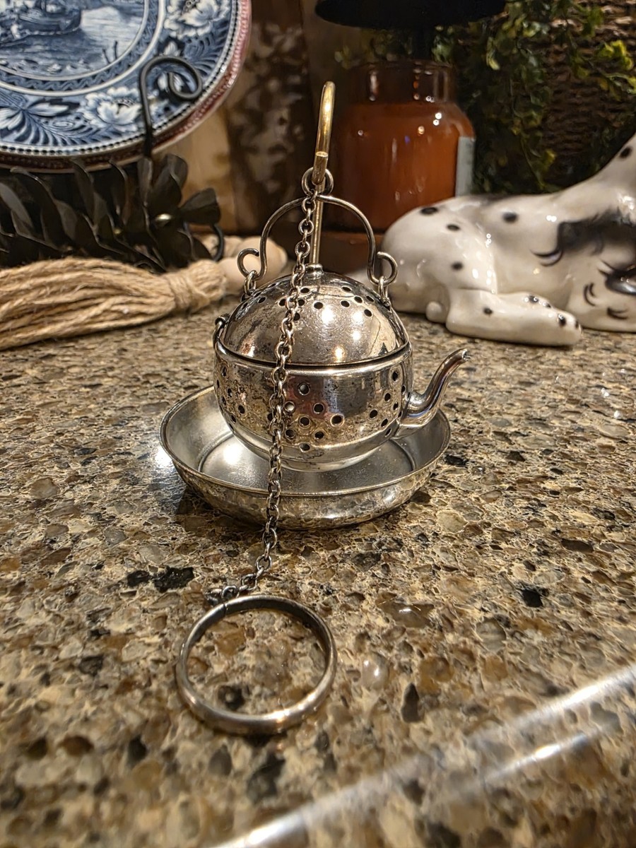 Vintage Sheffield Silver-plated Tea Strainer Infuser Ball w/ Chain