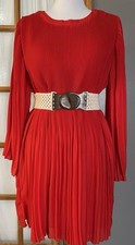 Nina Leonard Pleated Dress Women’s Sz L Red Chiffon Flared Sleeves Career Party